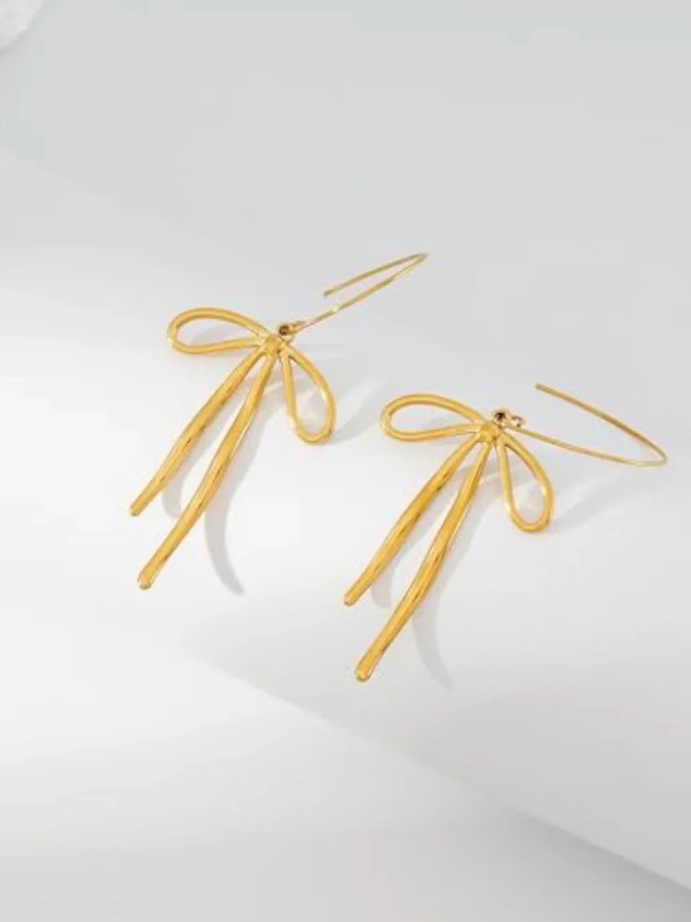 New - Gold Bow Earrings - Stainless Steel Ribbon Earrings for Women - Trendy Bow